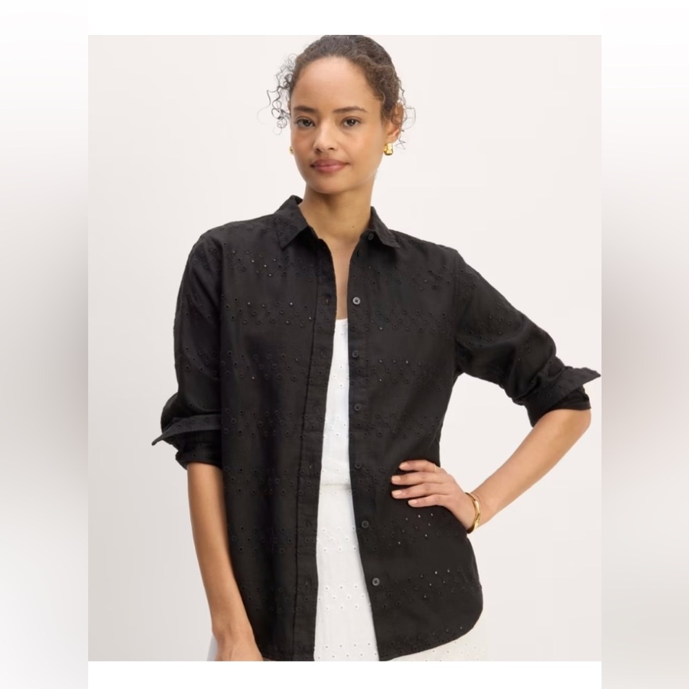 NWT Everlane Black Eyelet Button-Down Shirt